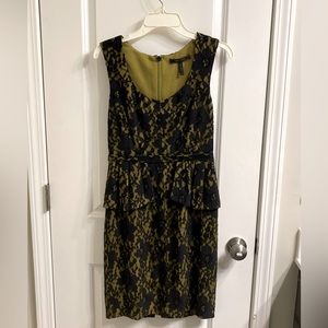 BCBG Maxazria yellow with floral black lace overlay sleeveless dress.